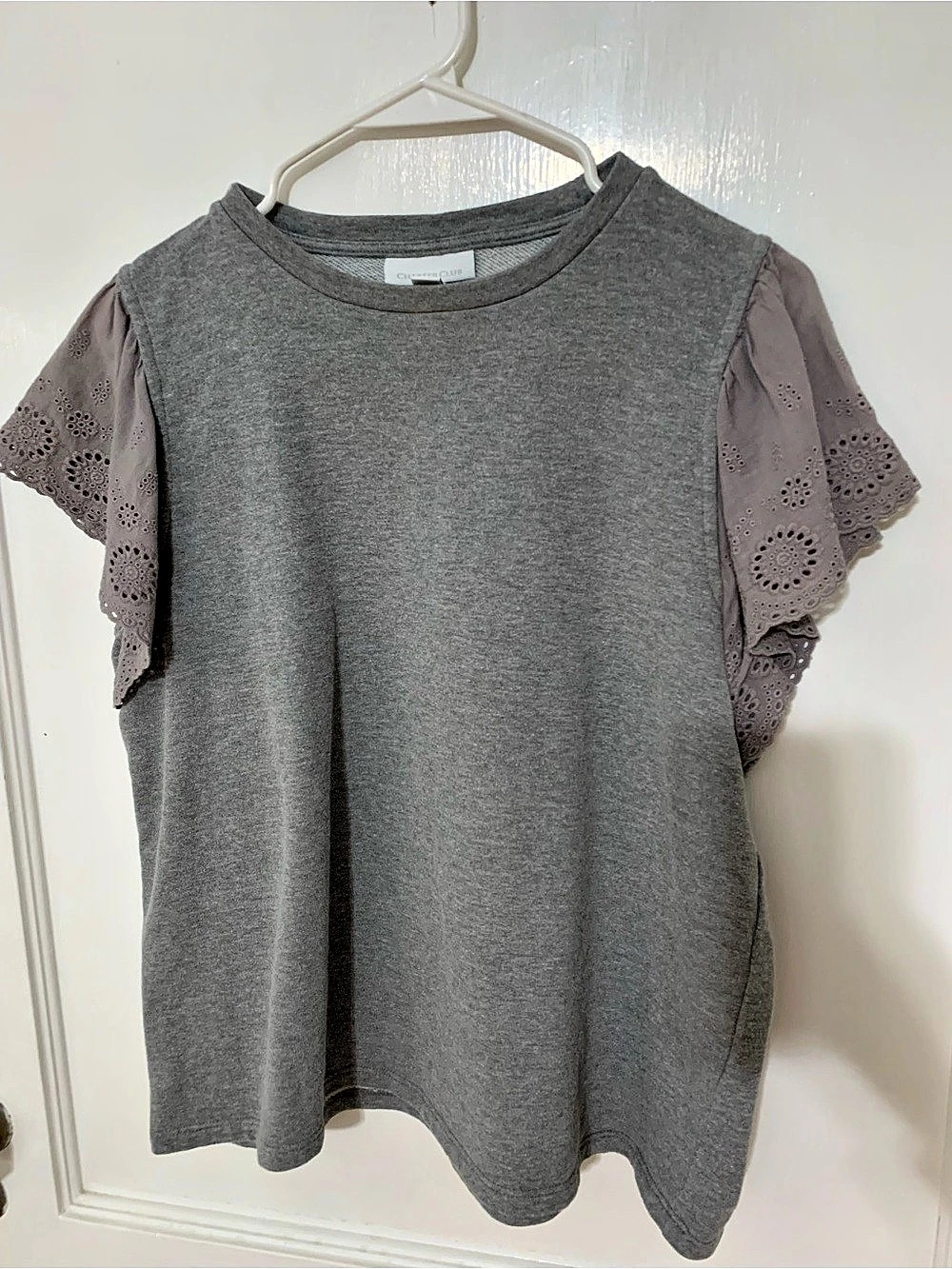 Charter Club Flutter Sleeve Top in Gray & Purple Size Large Like New